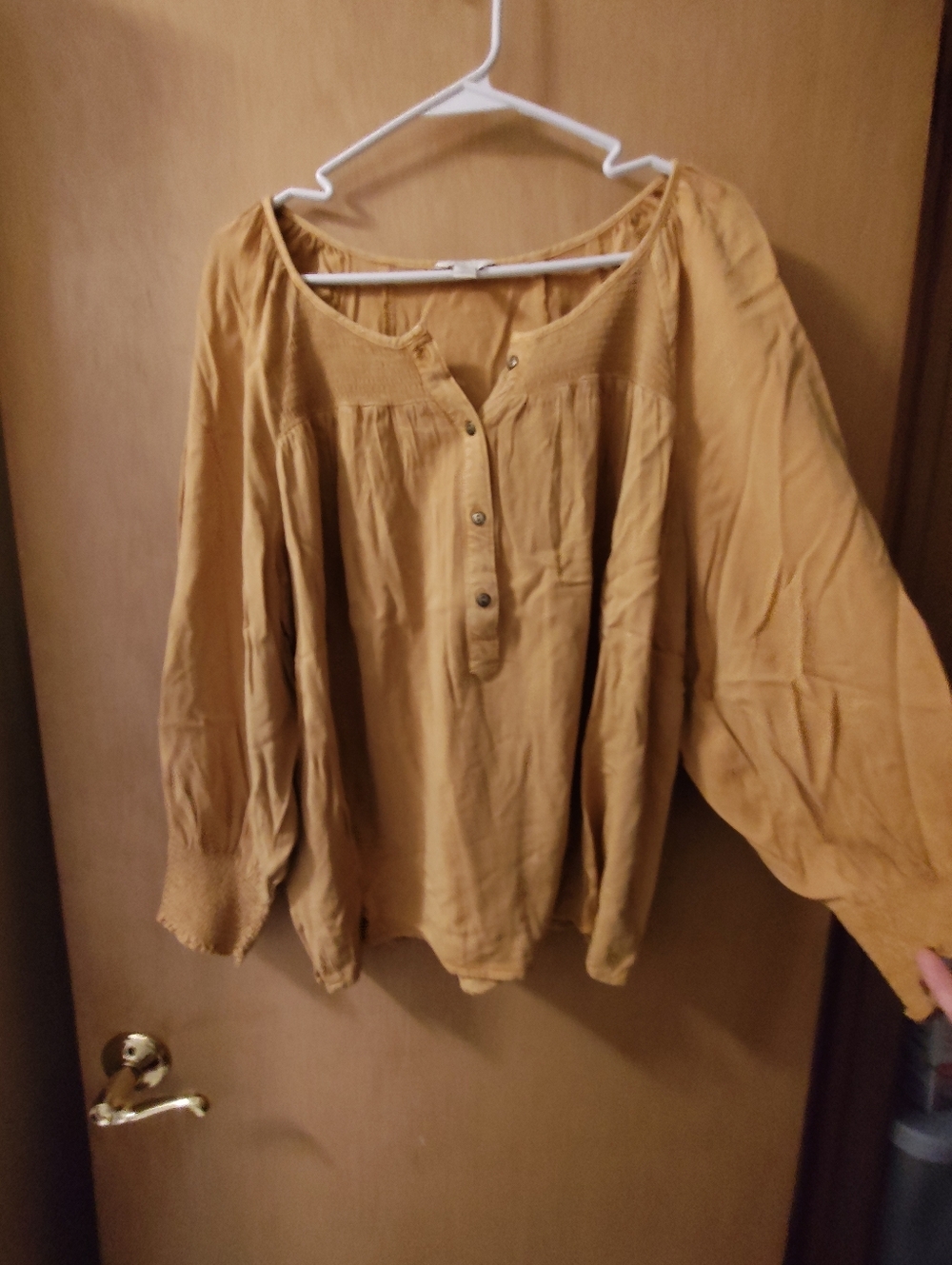 Women's Mustard Button-Front Peasant Top